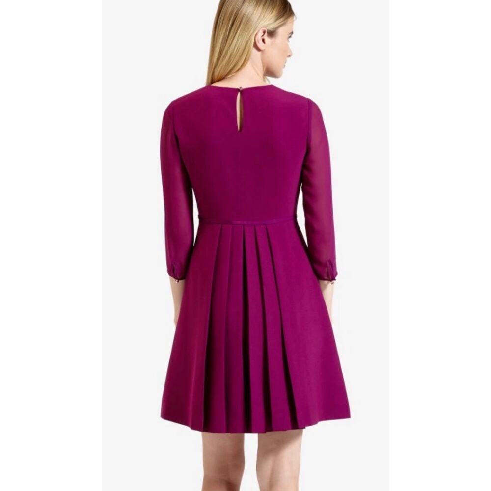 NEW Ted Baker Bow Detail Dress Sheer Sleeve Women's Purples Size 0 XS - Picture 2 of 7